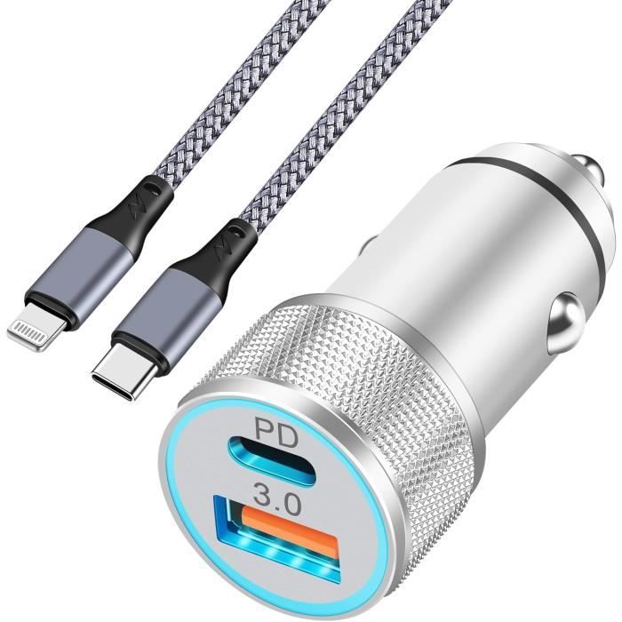 Chargeur Voiture Iphone, Prise Allume Cigare Usb C Rapide 38W 2 Ports ...
