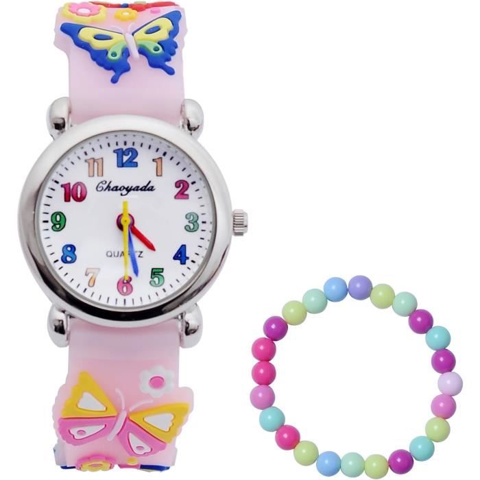 KDM Montre Enfant Fille Bleu Analogique Montre Apprentissage Fille