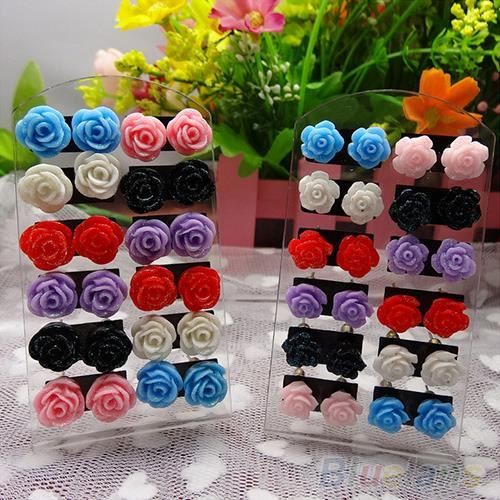 12 paires de boucles d/'oreilles fleur rose boucles d/'oreilles 6H