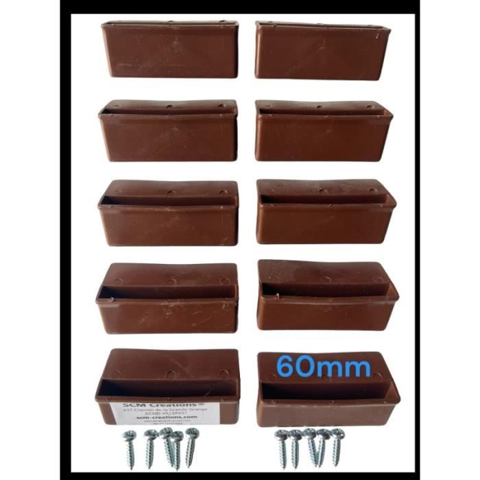 lot de 10 embouts 63mm marron pour latte 60mm à agrafer ou à visser avec vis SCM Créations