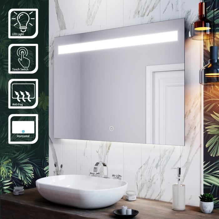 Miroir de salle de bain avec éclairage LED, trois couleurs, variable, Anti- buée, contrôle tactile, protection avec interface USB, horloge, miroir de maquillage 13 Miroir de salle de bain avec éclairage LED, trois couleurs, variable, Anti- buée, contrôle tactile, protection avec interface USB, horloge, miroir de maquillage 13