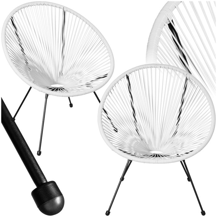 Fauteuils de jardin - TECTAKE - Lot de 2 chaises de jardin SANTANA avec Cordage élastique en polyéthylène 705 x 69 x 78 cm - Blanc