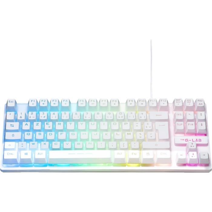 Clavier Gaming - Membrane RGB TKL - THE G-LAB - KEYZ-CAESIUMT-W/FR - FR Layout - 12 raccourcis - 100% personnalisable - Blanc