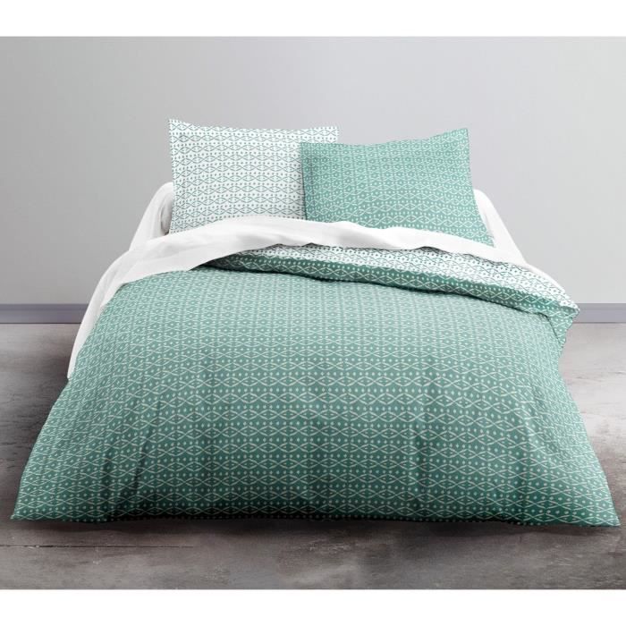 Today Parure De Lit Borneo 1 Housse De Couette 240 X 260 Cm 2 Taies D Oreiller 63 X 63 Cm 100 Coton 57 Fils Vert Today Cdiscount Maison