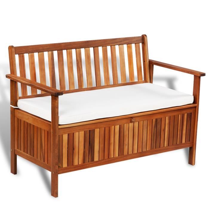 Banc De Jardin Avec Coussin Rembourre Pour Stockage En Bois D Acacia 120 X 63 X 84 Cm Achat Vente Banc D Exterieur Banc De Jardin Avec Coussin Cdiscount