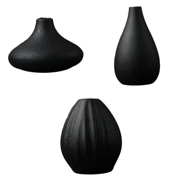 3 Vases En Céramique Noir - Design Nordique Minimaliste - Tailles Différentes - Pour Fleurs Fraîches Ou Séchées
