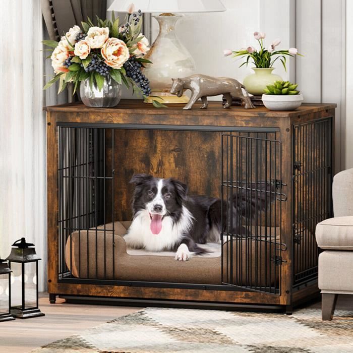 Comparer les prix de Cage pour Chien Grande Taille Cage Chien Intérieur Meuble en Bois MDF avec 2 Portes 97x59x75cm