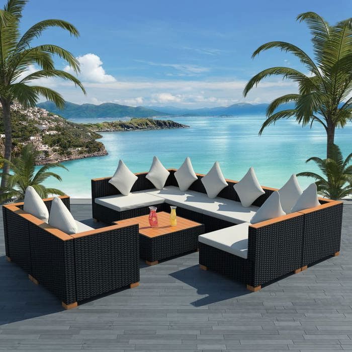 vidaXL Mobilier de Jardin 9 pcs avec Coussins Résine Tressée Meuble Patio 42752