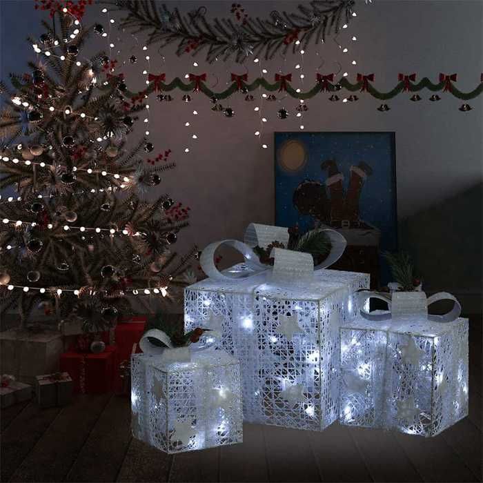 VidaXL Boîtes-cadeaux De Noël Décoratives 3 Pcs Extérieur Intérieur Lumineuses Décoration De Vacances Boîtes De Noël 329766 - Maison