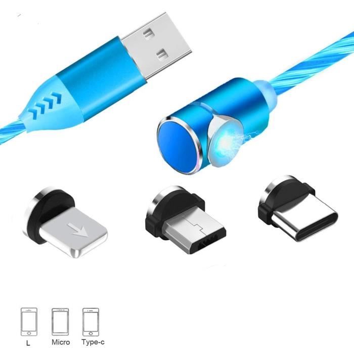 Vshop®Câble Magnetique USB C Charge Rapide 3A Type C Micro USB Lighting  Multi 3 en 1 Câbles de Chargeur avec LED Qui Coule Câble de - Cdiscount  Informatique