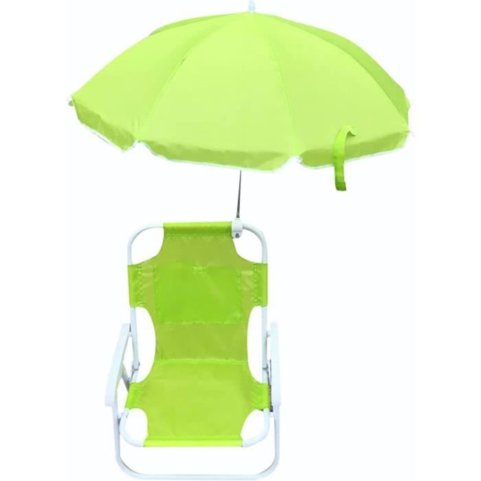 Chaise de plage pliante - ZGEER - Vert - Avec parasol - Acier allié - Adapté aux enfants
