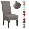 beige-1PC -Housse de chaise en Spandex extensible,couleur unie,amovible,décoration pour salle à manger,fête à domicile,mariage,-1