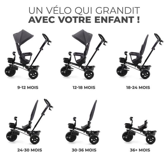Kinderkraft Tricycle bébé evolutif TWIPPER, Siège pivotant à 360°, 9 mois à  5 ans, Gris : : Jeux et Jouets
