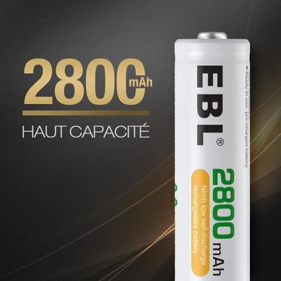 Kit 8 Piles Rechargeables EBL - 4 AA 2800mAh + 4 AAA 1100mAh, NiMH Neuves