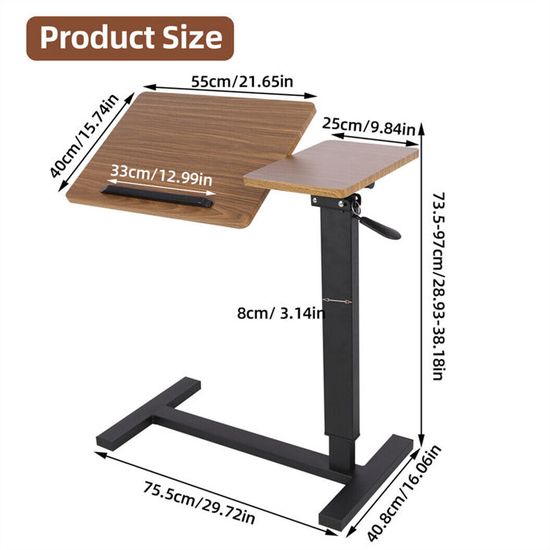 Wohenster Table de Lit a Roulette, Table d'Appoint Reglable Hauteur de 61,5-96,5CM, Angle Ajustable Bureau Blanc Assis Debout, Bureaux Informatique Mobile à 360, Bois, 60x40cm