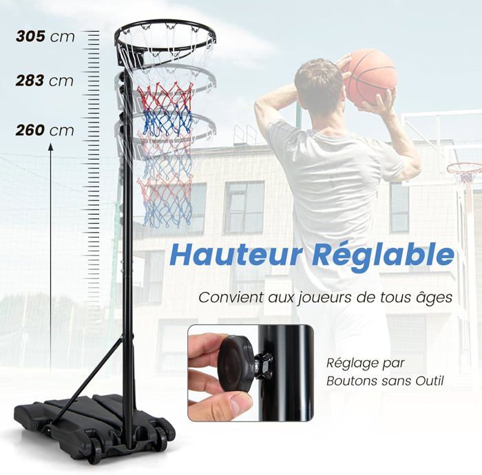 Panier de basket extérieur réglable - 160-210 cm - Réglable en hauteur