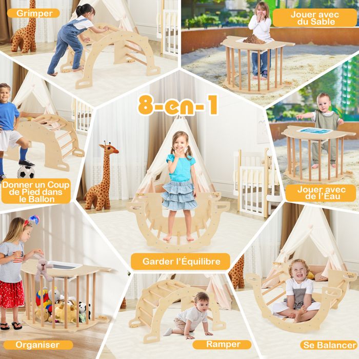COSTWAY 3 en 1 Arche d'escalade en Bois Enfant avec Coussin Amovible, Arche à Bascule Montessori, Jouet d'escalade Aire de Jeux pour Chambre Salle de COSTWAY 3 en 1 Arche d'escalade en Bois Enfant avec Coussin Amovible, Arche à Bascule Montessori, Jouet d'escalade Aire de Jeux pour Chambre Salle de