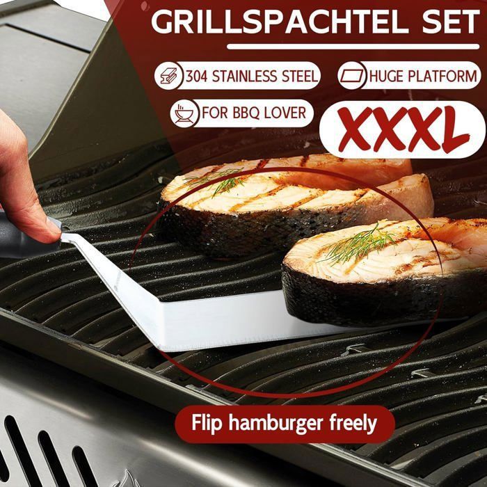 Lot De 2 Spatules BBQ Et Teppanyaki Acier Inoxydable Avec Manche Bois - Grandes Et Petites