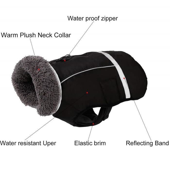 Veste Imperméable Et Chaude Pour Chien - Taille XS à XXXL, Coupe-vent, Idéale Pour Pluie Et Hiver - Noir