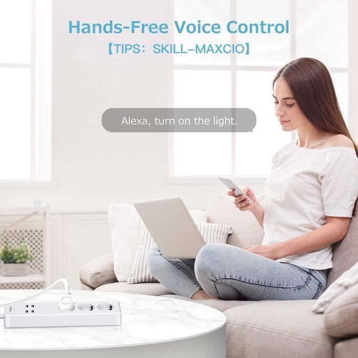 Multiprise Connectée Wi-FI (Type F), Prise Intelligente Compatible avec  Alexa et Google Home (3 AC Prises et 4 USB Ports), Multiprise Programmable  avec Contrôle à Distance et Commande Vocale en destockage et