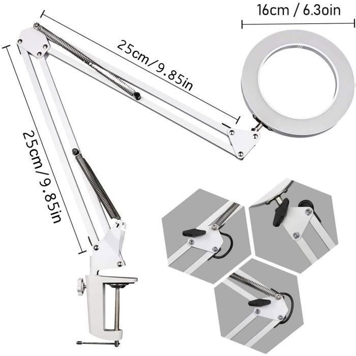 Lampe Loupe Avec Lumière LED Réglable - Grossissement 10X Et 20X - Col Flexible 360° - 3 Couleurs Et 10 Niveaux De Luminosité - 5