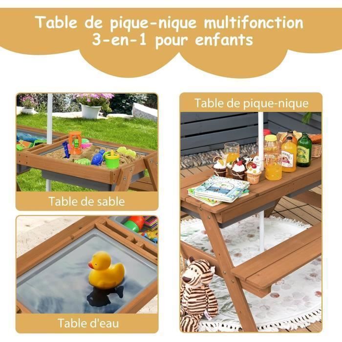 Bac à Sable En Bois COSTWAY Avec 2 Bancs Convertibles, Sans Fond, Pour Jardin Et Terrasse, Dès 18 Mois