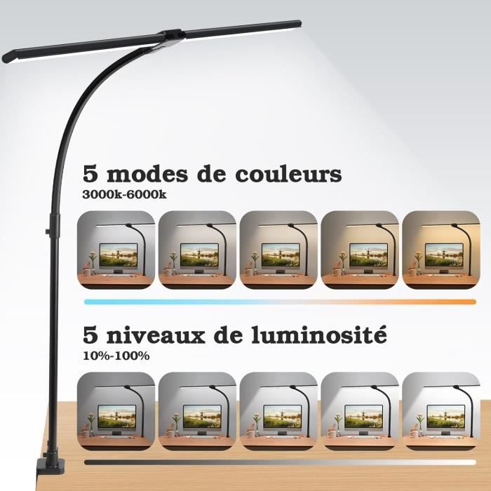 Lampe de Bureau LED Puissante, 24W 80 CM Double Tête Lampe de Table LED Lampe  Ecran pc, Lampe a Poser Lampe[S291] - Cdiscount Maison