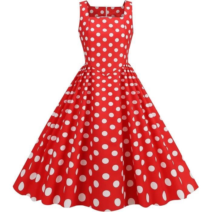 Robe Femme Vintage Annee a Pois Rockabilly Col carre Roux Roux Cdiscount Pret a Porter
