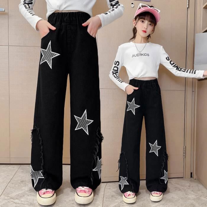 Jeans Fille évasé Vintage – Taille élastique, Pattes D’éléphant, Coton Denim, Pour 5-14 Ans, Style Décontracté