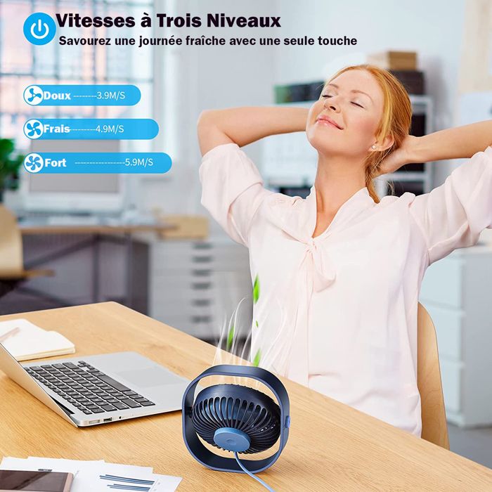 Ventilateur USB Silencieux, 3 Vitesses, Portable pour Bureau et Voyage -  Cdiscount Bricolage