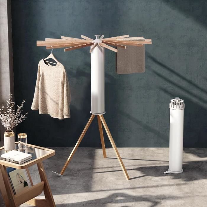 Séchoir à Vêtements Pliable JAUREE - Trépied Intérieur Portable (Blanc/Bleu, Neuf Boîte Ouverte)