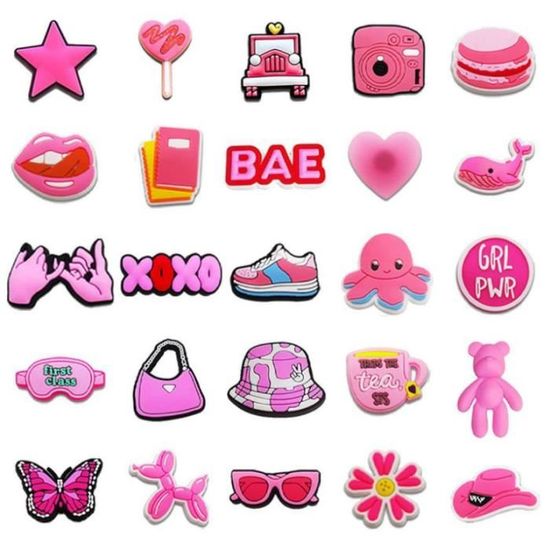10 Charms Chaussures Magiho - Forme Rose - PVC Imperméable - Déco Mignon Pour Sneakers, Bracelets