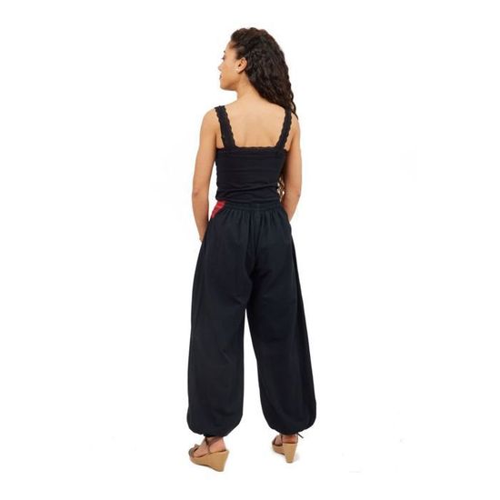 Pantalon Fisherman Thaïlandais Noir Et Vert - Taille Unique (S-XXXL), 100% Coton Léger, Confort Ample