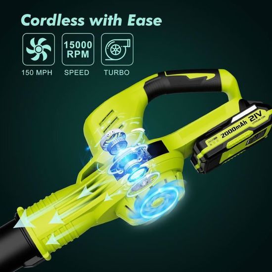 Souffleur De Feuilles Sans Fil 21V - 210 Km/h, 6 Vitesses, Double Batterie Puissante Jardin