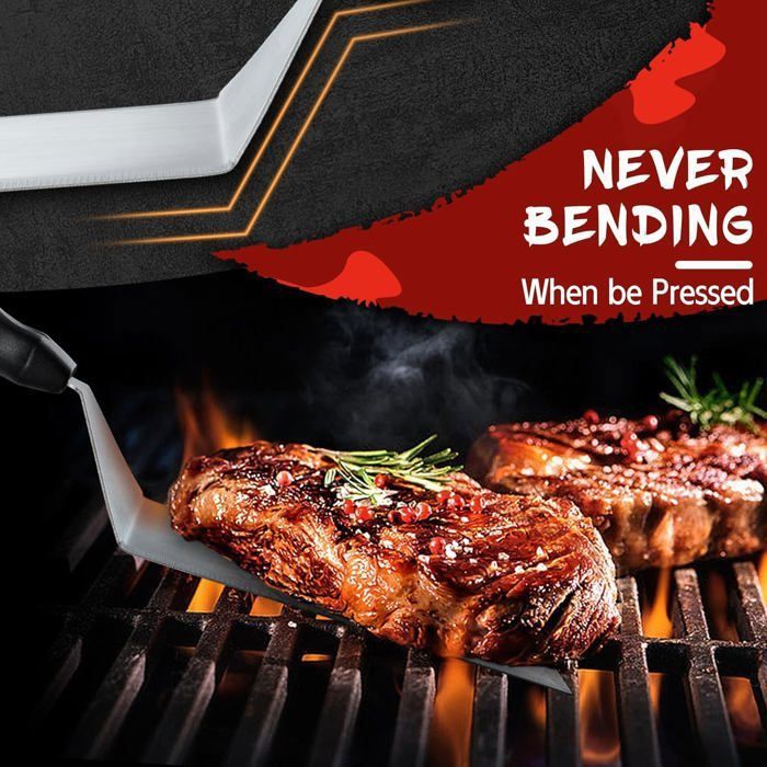 Manche Bois Spatule Acier Inoxydable Haute Qualité Steak Spatule Manche Bois Spatule Grille Grattoir Avec Manche En Bois Riveté, Pour Cuisine, Restauration, Produits D'Entretien, Restaurants Grill
