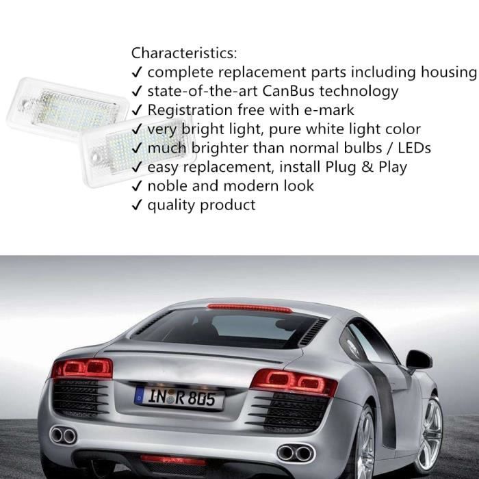 Equipement auto,Feu arrière de plaque d'immatriculation pour Audi A3 8P A4  B6 B7 A5 A6 4F Q7, 2 pièces, Canbus, éclairage de