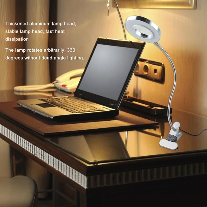 Duokon Lampe de bureau à pince Clip de Protection des Yeux LED Lampe de  Bureau Argent Anneau USB Gradateur linge poser