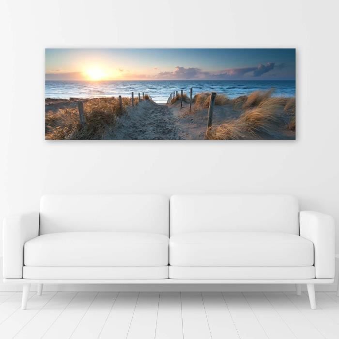 Tableau sur toile, Coucher de soleil sur la plage au bord de la mer (P ...