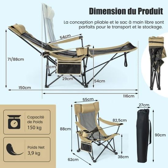 WOLTU Chaise De Camping Pliable Et Portable. Chaise Pliante. Chaise De Pêche. Chaise Plage Legere Chaise De Jardin Bleu Gris 91341161