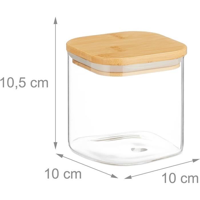 Lot de 4 bocaux en verre avec couvercles en bambou hermétiques - Arts de la table