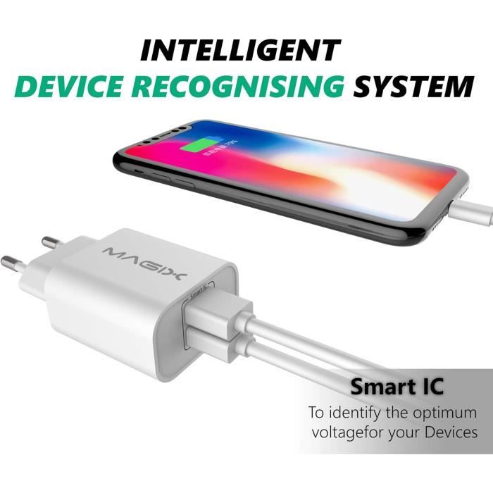 Chargeur/Alimentation Mural USB certifié 5V 2.4A Noir