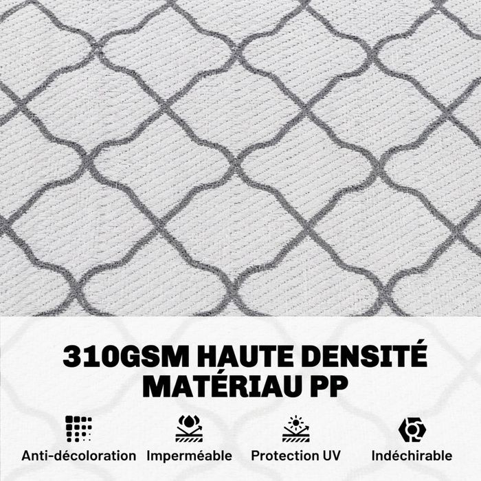 Outsunny Tapis D'Extérieur Réversible 2,74 X 1,82 M - Tapis De Camping PP Haute Densité Gris Blanc