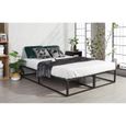 HOMY CASA Lit futon double cadre de lit noir de grande taille avec sommier sans matelas-0