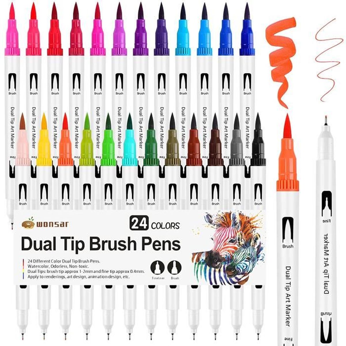 24 Feutres Coloriage Double Pointe Brush Pen - Aquarelle Pour Adultes Et Enfants