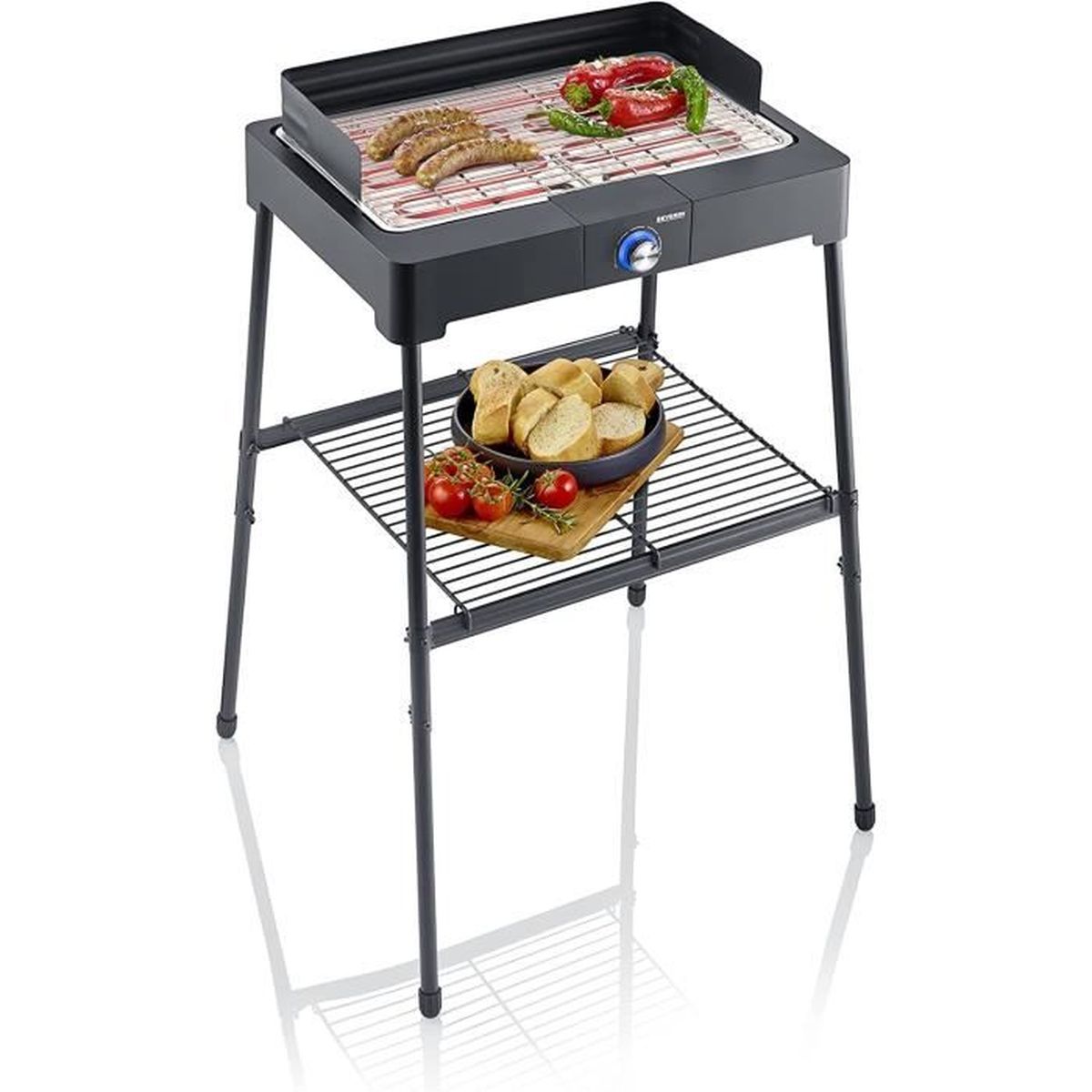 Barbecue Électrique SEVERIN PG 8565 2200W - Grille Inox, Pare-vent, Bac à Eau - Intérieur/Extérieur Noir