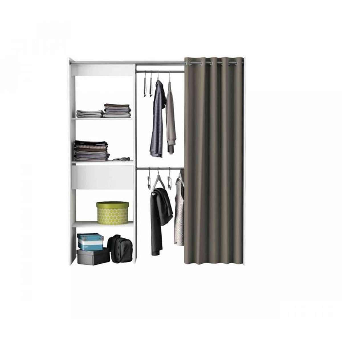 Dressing Blanc Perle Extensible 2 Penderies Rideau Anti Feu