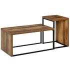 HOMCOM - Lot de 2 tables basses gigognes - Panneaux de partiucules - 90x48x42cm - Brun avec veinage, Noir