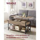 VASAGLE Table Basse, Relevable, avec Rangement Caché et Compartiments Ouverts, 50 x 100 x (46,5-62) cm, Marron Camel et Noir