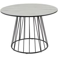 Table à manger ronde ILAYDA - Effet marbre blanc - Pied central design métal noir