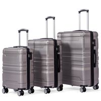 Set de 3 valises rigides avec serrure TSA, roue universelle, conception extensible, motif rayé, gris